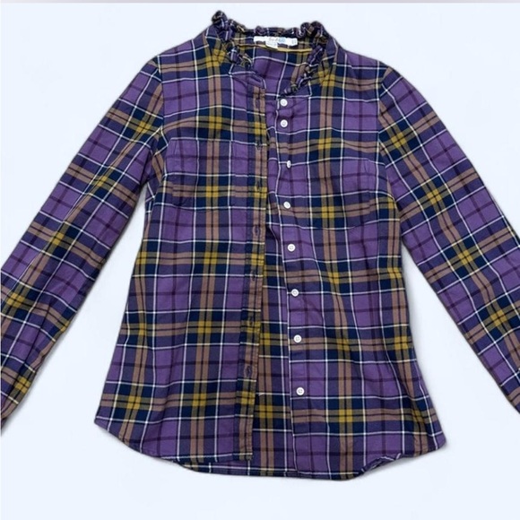 Boden Tops - Boden Purple Plaid Ruffle-Collar Button-Down Size 2
